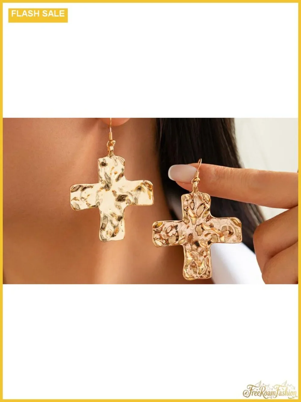 Chunky Hammered Cross Drop Dangle Earrings Women Statement Western
